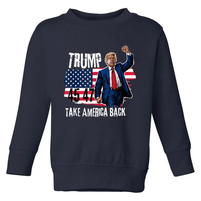 Donald Trump 2024 Take America Back American Flag Toddler Sweatshirt