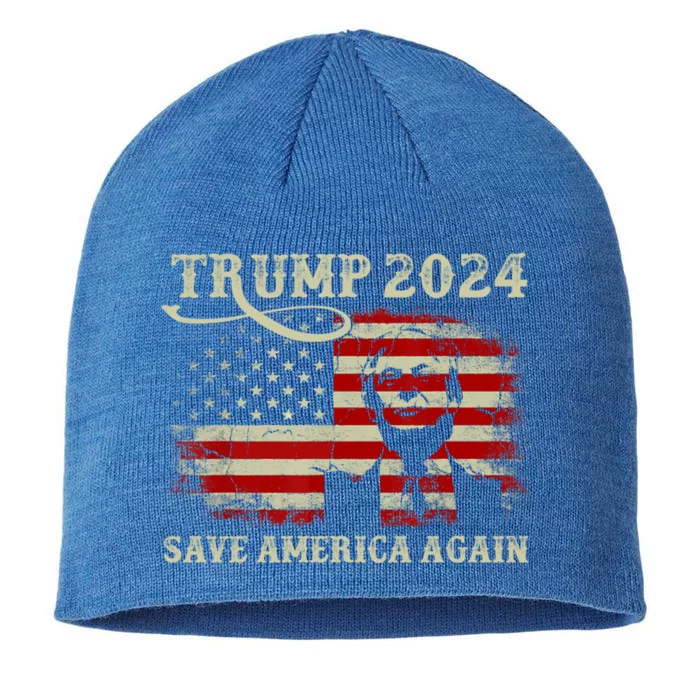 Donald Trump 2024 Save America Again American Flag Patriotic Gift 8 1/2in Sustainable Knit Beanie