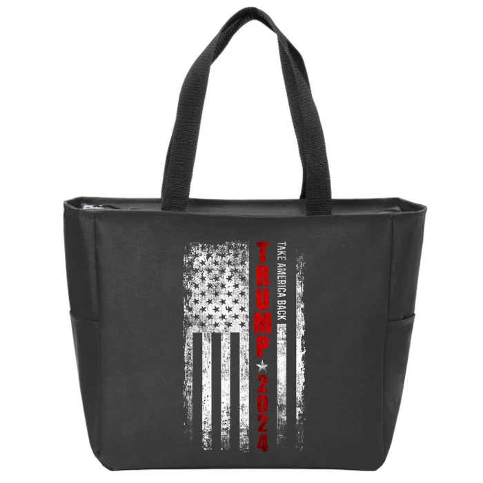 Donald Trump 2024 Take America Back American Flag Patriotic Zip Tote Bag