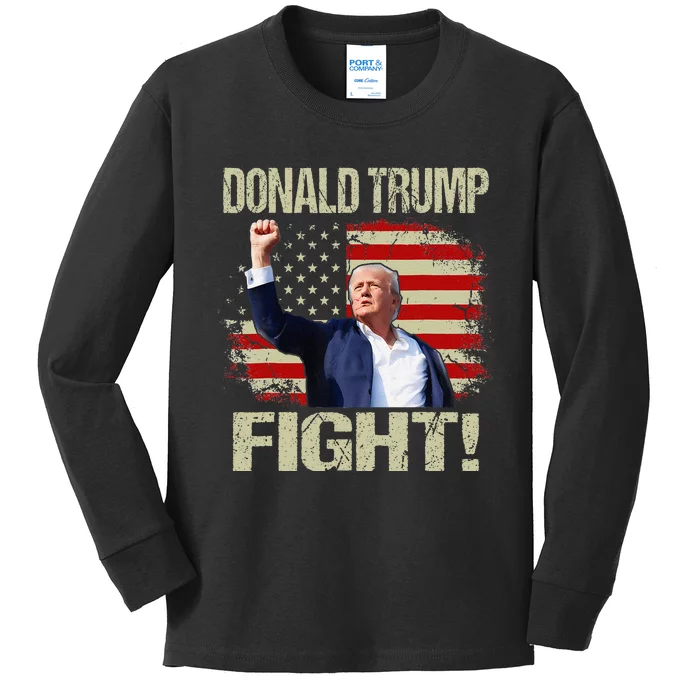 Donald Trump 2024 American Flag Trump Fight 2024 Kids Long Sleeve Shirt