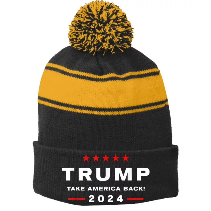 Donald Trump 2024 Take America Back Usa United States Stripe Pom Pom Beanie