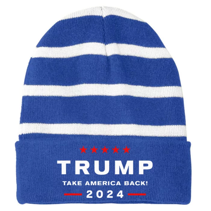 Donald Trump 2024 Take America Back Election  The Return Striped Beanie with Solid Band