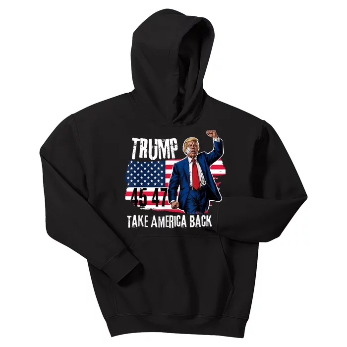 Donald Trump 2024 Take America Back American Flag Kids Hoodie