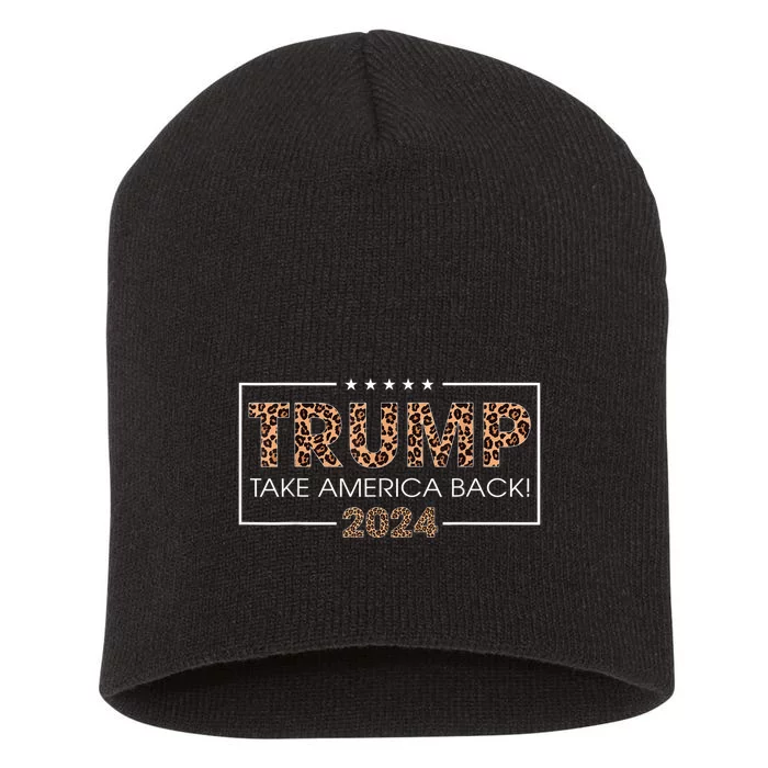 Donald Trump 2024 Take America Back Leopard Print Gift Short Acrylic Beanie