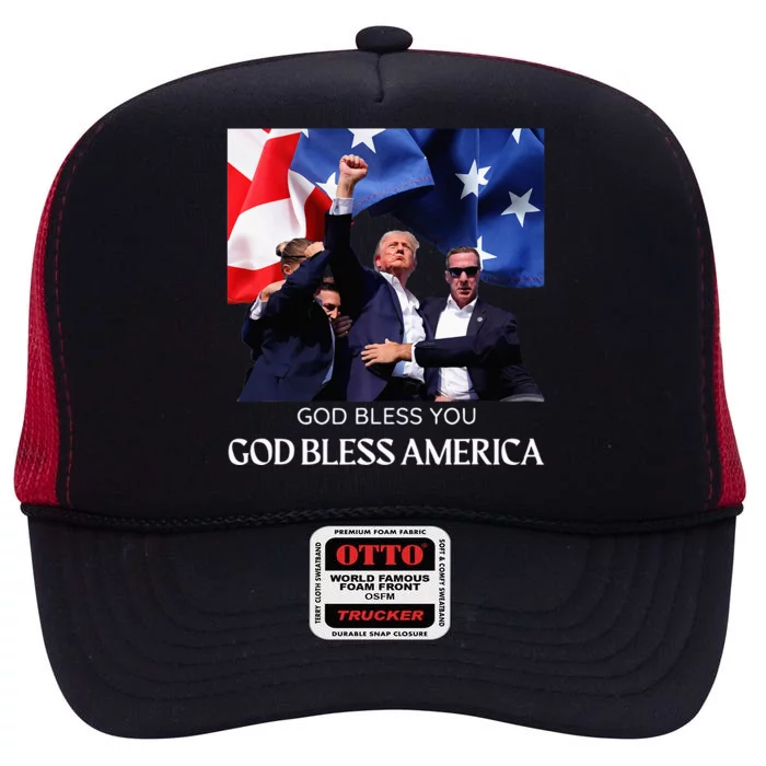 Donald Trump 2024 God Bless You God Bless America High Crown Mesh Trucker Hat