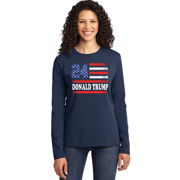 Donald Trump 2024 American Flag Usa Ladies Long Sleeve Shirt