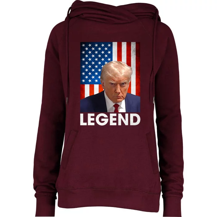 Donald Trump 2024 Mug Shot President Legend American Flag Womens Funnel Neck Pullover Hood