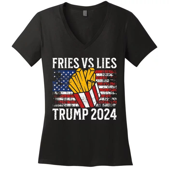 Donald Trump 2024 French Fry Fries Vs Lies Trump 2024 Women's V-Neck T-Shirt