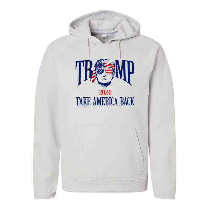 Donald Trump 2024 Take America Back American Flag Patriotic Performance Fleece Hoodie