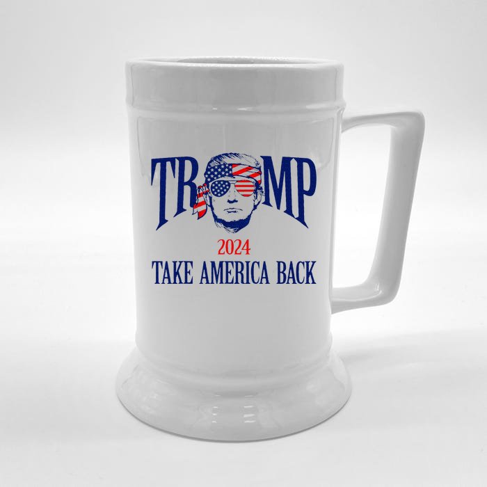 Donald Trump 2024 Take America Back American Flag Patriotic Front & Back Beer Stein