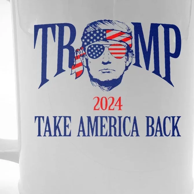 Donald Trump 2024 Take America Back American Flag Patriotic Front & Back Beer Stein