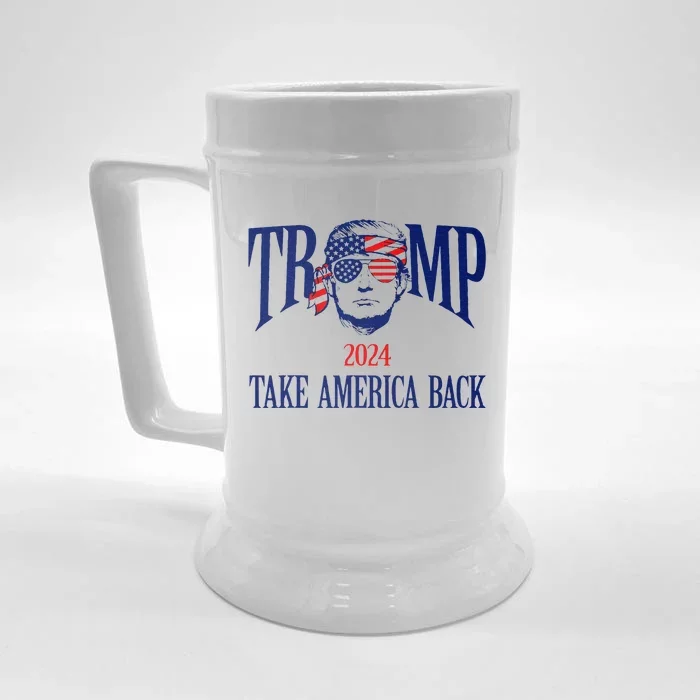 Donald Trump 2024 Take America Back American Flag Patriotic Front & Back Beer Stein