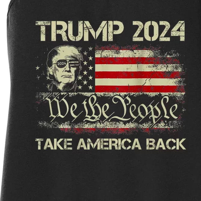 Donald Trump 2024 Take America Back American Flag (On Back) Women's Racerback Tank