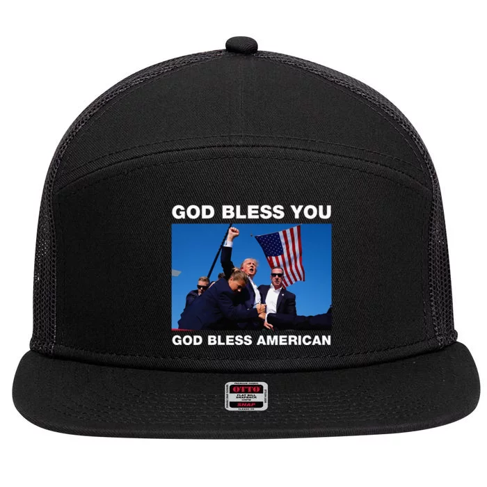 Donald Trump 2024 God Bless You God Bless America 7 Panel Mesh Trucker Snapback Hat