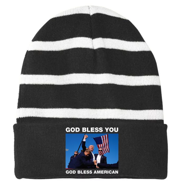 Donald Trump 2024 God Bless You God Bless America Striped Beanie with Solid Band