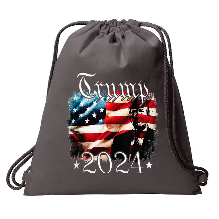 Donald Trump 2024 Vintage American Flag Drawstring Bag