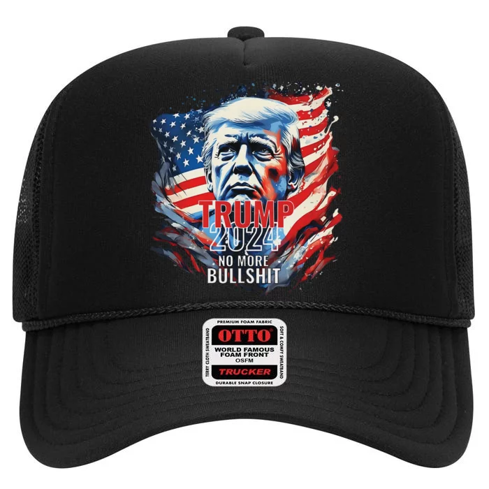 Donald Trump 2024: No More Bullshit Patriotic 4th Of July High Crown Mesh Trucker Hat