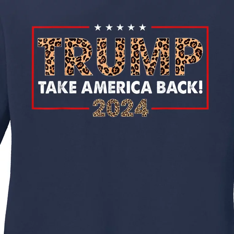 Donald Trump 2024 Take America Back Leopard Print Gift Women Ladies Long Sleeve Shirt