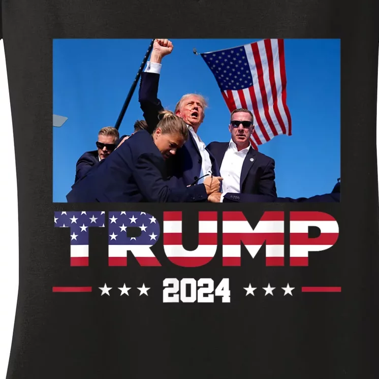 Donald Trump 2024 Survived Shot At Election Rally Women's V-Neck T-Shirt