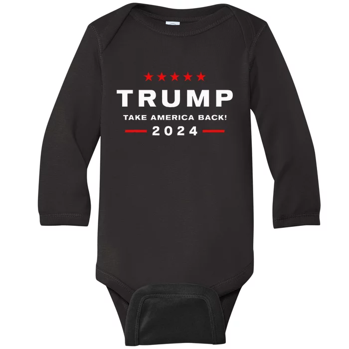 Donald Trump 2024 Take America Back Election Baby Long Sleeve Bodysuit