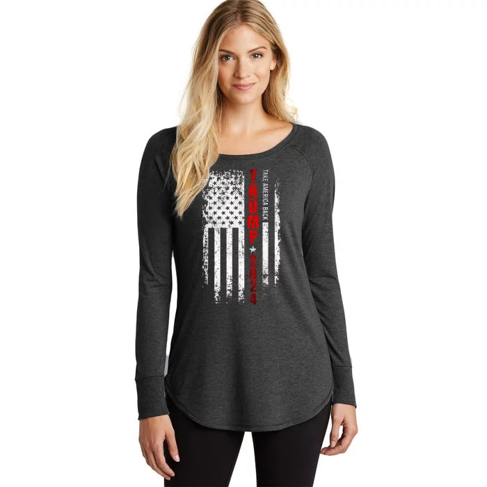 Donald Trump 2024 Take America Back American Flag Patriotic Women's Perfect Tri Tunic Long Sleeve Shirt