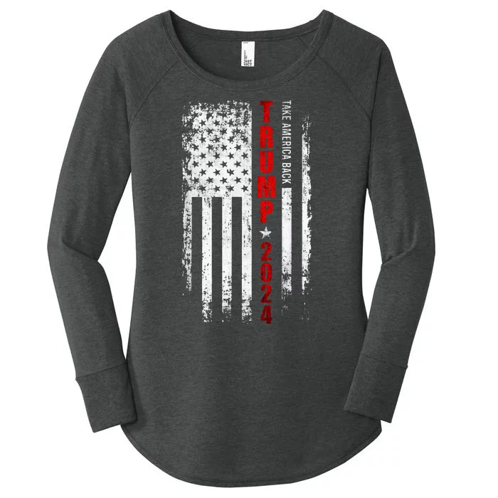 Donald Trump 2024 Take America Back American Flag Patriotic Women's Perfect Tri Tunic Long Sleeve Shirt