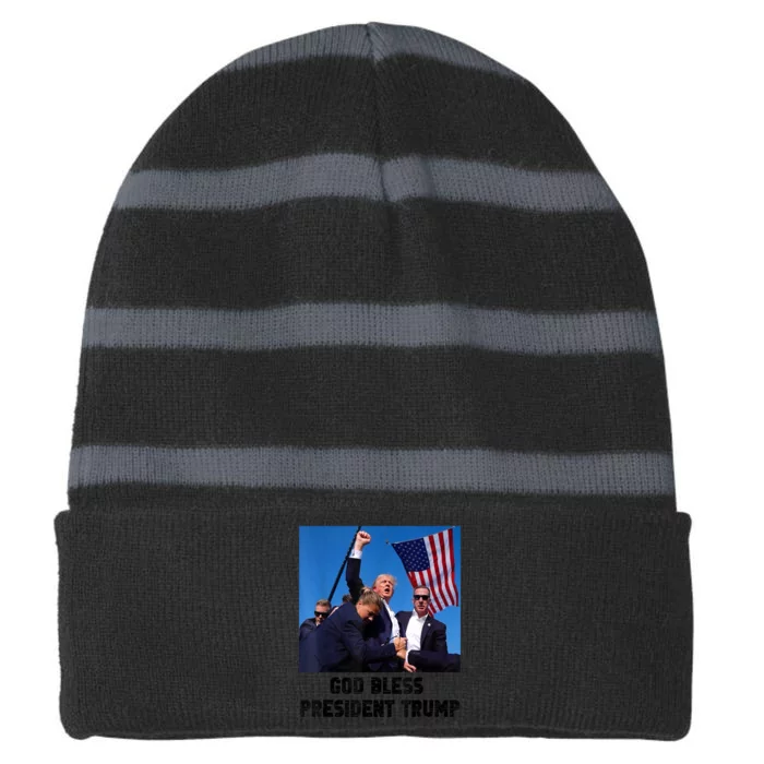 Donald Trump 2024 God Bless President Trump Gift Striped Beanie with Solid Band