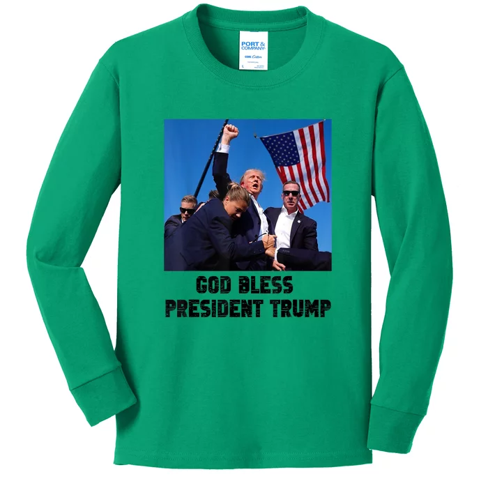 Donald Trump 2024 God Bless President Trump Gift Kids Long Sleeve Shirt