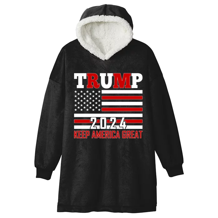 Donald Trump 2024 Keep America Great Usa Flag Hooded Wearable Blanket