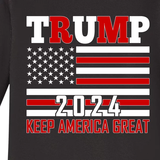 Donald Trump 2024 Keep America Great Usa Flag Baby Long Sleeve Bodysuit