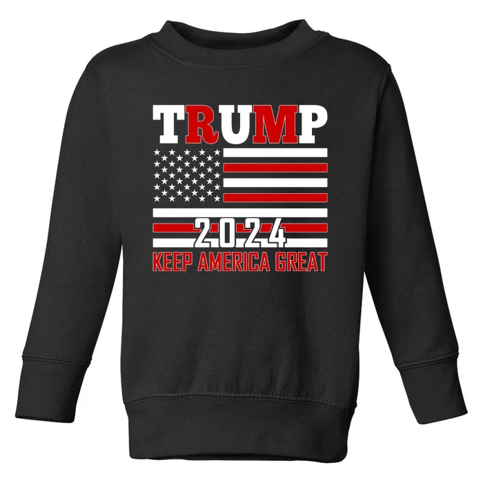 Donald Trump 2024 Keep America Great Usa Flag Toddler Sweatshirt