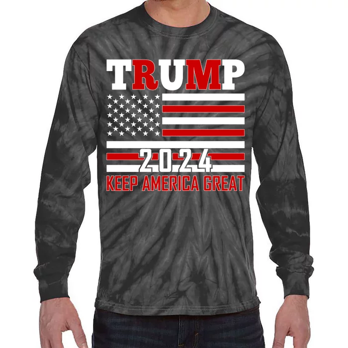 Donald Trump 2024 Keep America Great Usa Flag Tie-Dye Long Sleeve Shirt