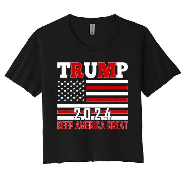 Donald Trump 2024 Keep America Great Usa Flag Women's Crop Top Tee