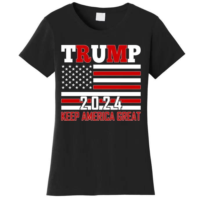 Donald Trump 2024 Keep America Great Usa Flag Women's T-Shirt