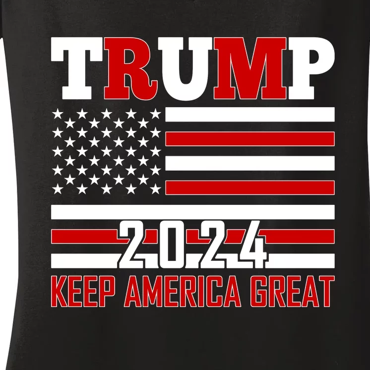 Donald Trump 2024 Keep America Great Usa Flag Women's V-Neck T-Shirt