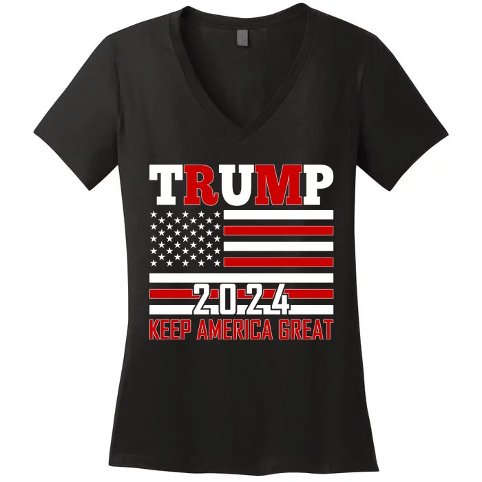 Donald Trump 2024 Keep America Great Usa Flag Women's V-Neck T-Shirt