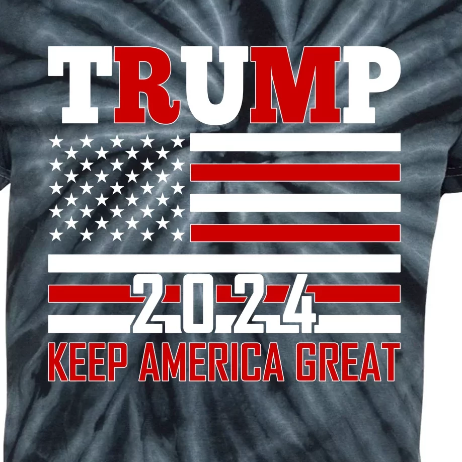 Donald Trump 2024 Keep America Great Usa Flag Kids Tie-Dye T-Shirt