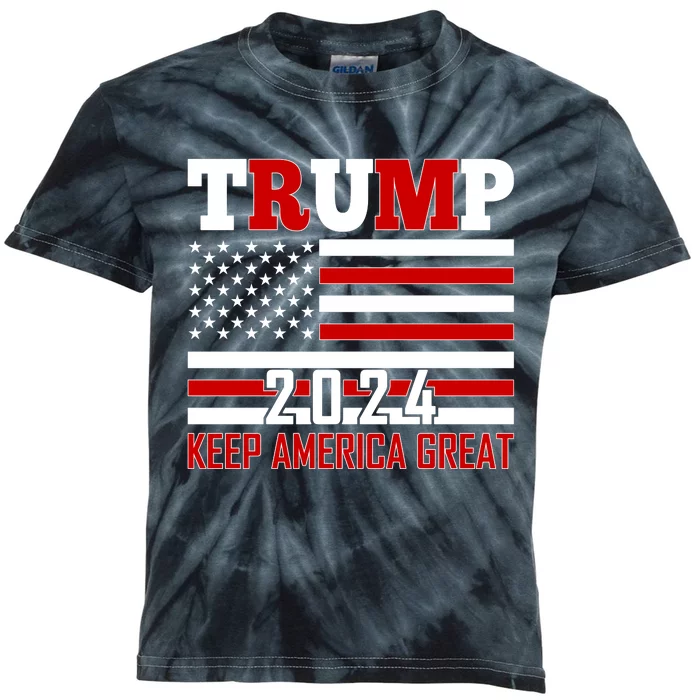 Donald Trump 2024 Keep America Great Usa Flag Kids Tie-Dye T-Shirt