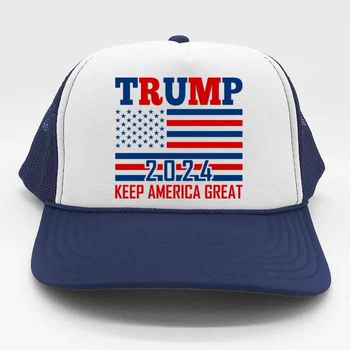 Donald Trump 2024 Keep America Great Usa Flag Trucker Hat