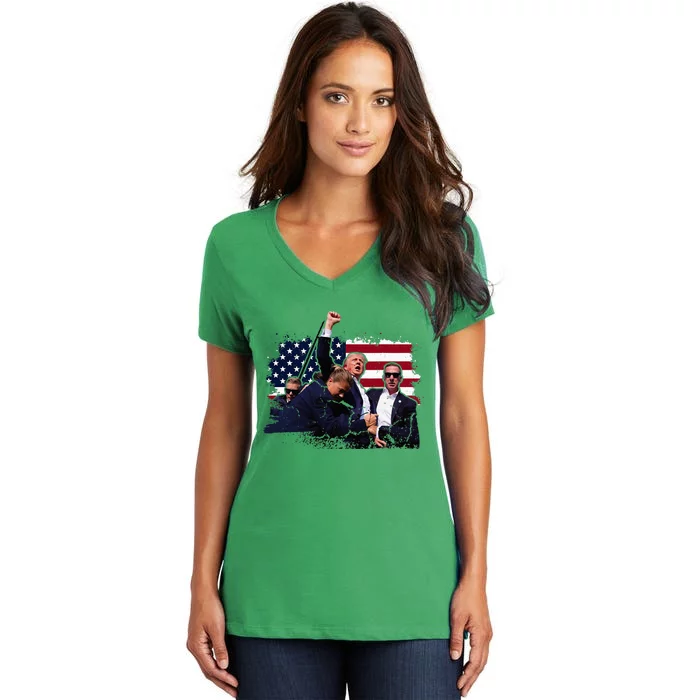 Donald Trump 2024 Fist Rally Trump Rally 2024 Women's V-Neck T-Shirt