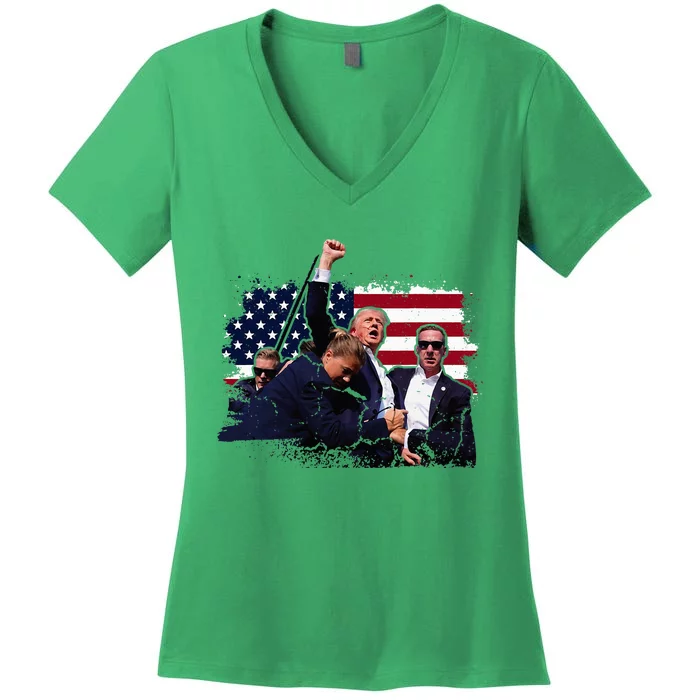 Donald Trump 2024 Fist Rally Trump Rally 2024 Women's V-Neck T-Shirt