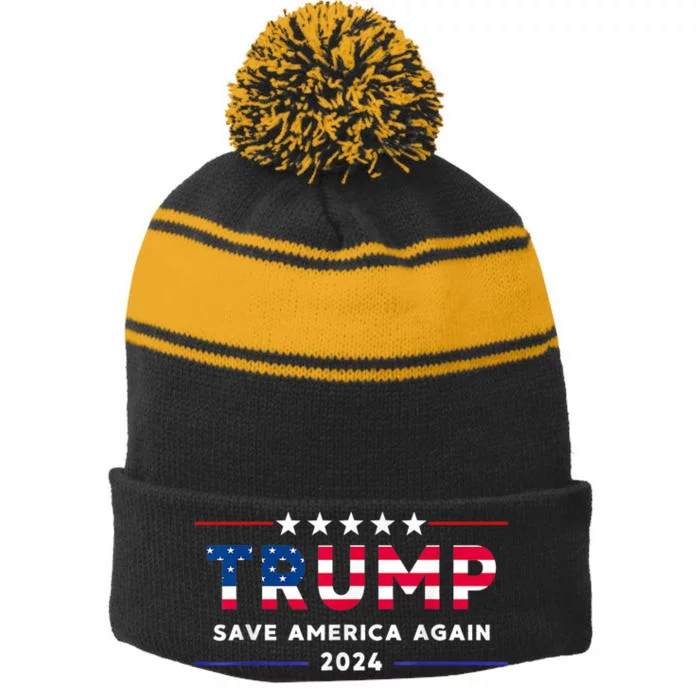 Donald Trump 2024 Take America Back Election The Return Stripe Pom Pom Beanie