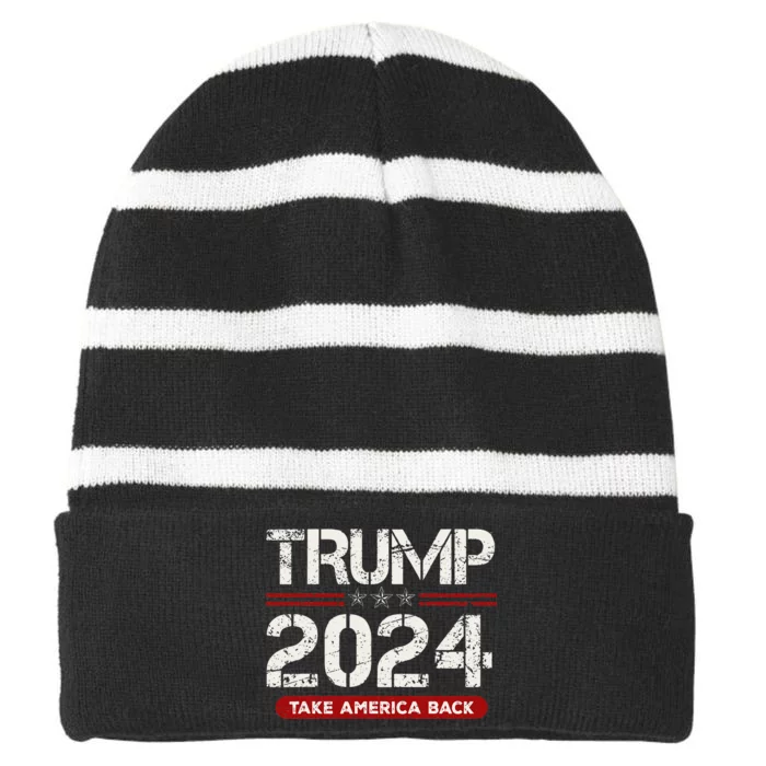 Donald Trump 2024 Take America Back Election Striped Beanie with Solid Band