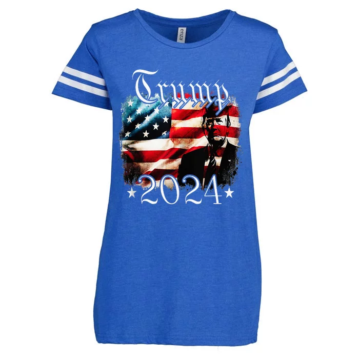 Donald Trump 2024 Vintage American Flag Patriotic Enza Ladies Jersey Football T-Shirt