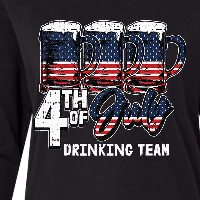 Drinking Team 4th Of July Beer Mug American Flag Patriotic Womens Cotton Relaxed Long Sleeve T-Shirt