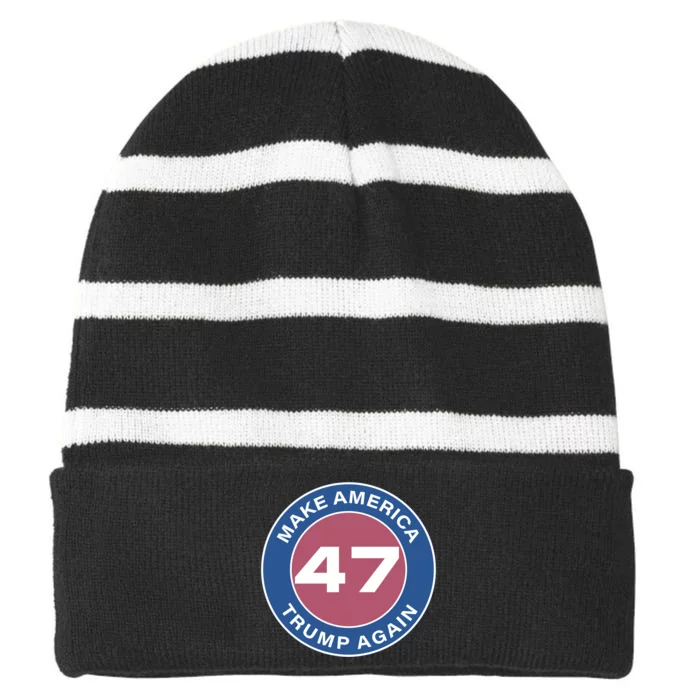 Distressed Trump 47 Republican Proud Conservative Striped Beanie with Solid Band