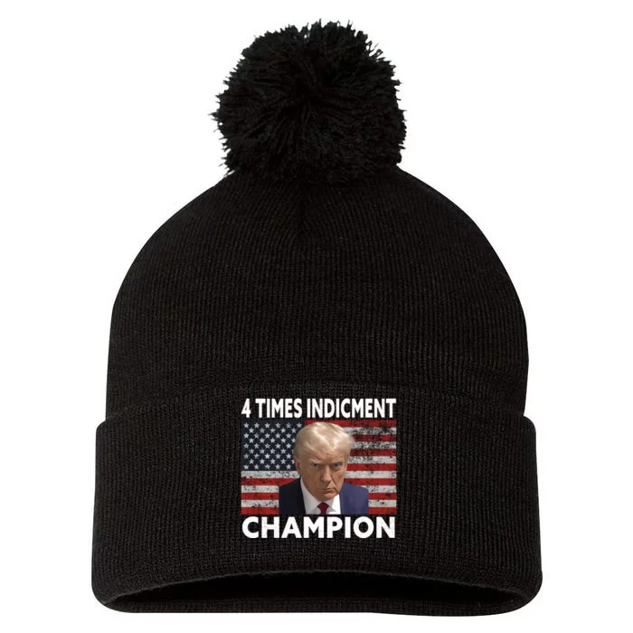 Donald Trump 4 Time Indicment Champion Pro Mugshot 2024 Pom Pom 12in Knit Beanie