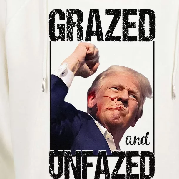 Donald Trump 45 47 Fist Pump Fight Grazed And Unfazed 2024 Womens Funnel Neck Pullover Hood