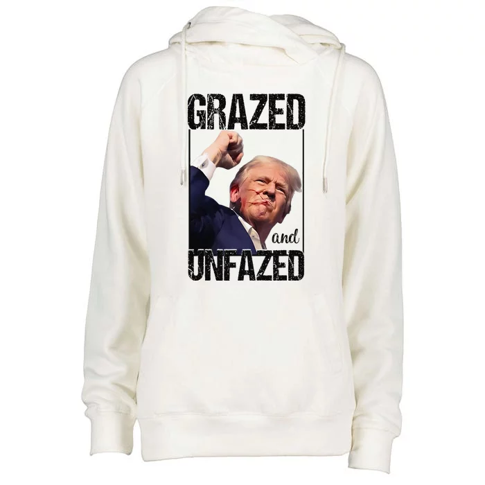 Donald Trump 45 47 Fist Pump Fight Grazed And Unfazed 2024 Womens Funnel Neck Pullover Hood