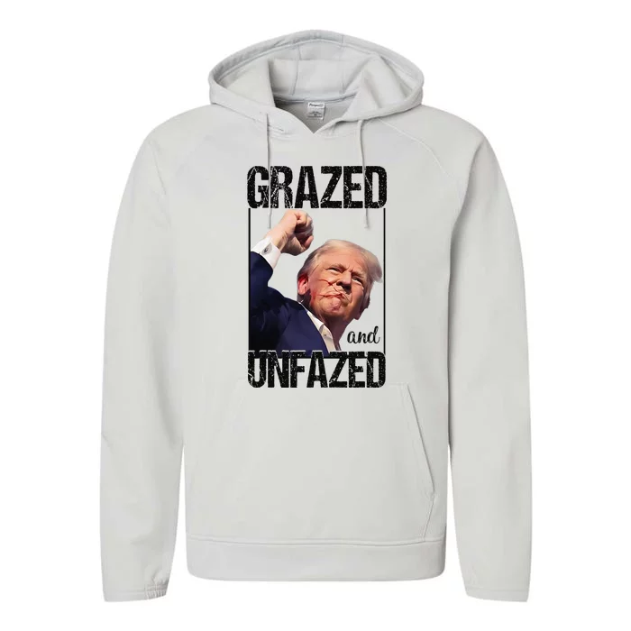 Donald Trump 45 47 Fist Pump Fight Grazed And Unfazed 2024 Performance Fleece Hoodie